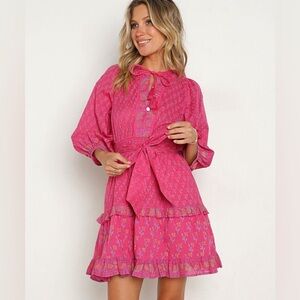 Cleobella Demi Long Sleeve Mini Dress Cotton‎ Ditzy Magenta Floral Boho Large